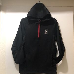 Spyder Hoodie Men Small Solid Waffle Plain Panel Jersey Pullover Sweater Black